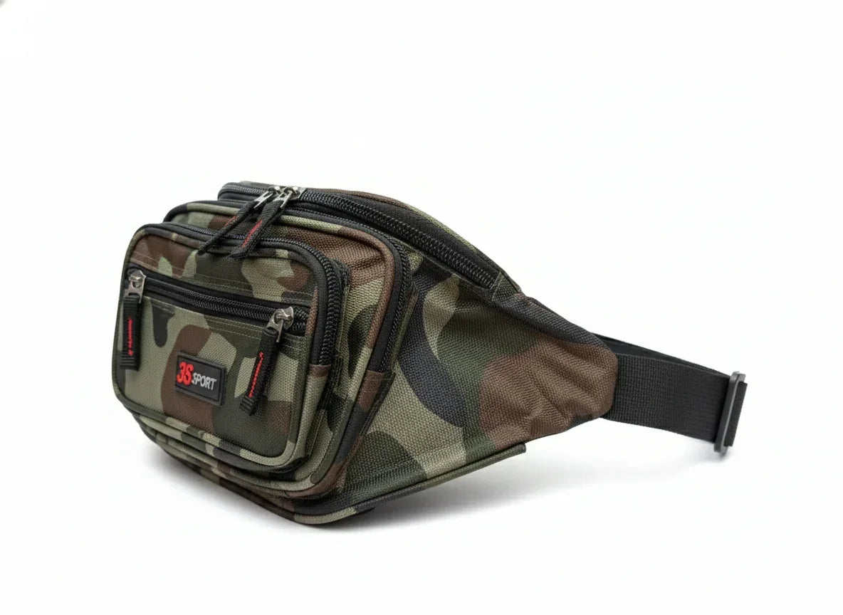 Canvas CAMO BUM BAG Camouflage Waist Travel Belt Wallet Money Security Zips