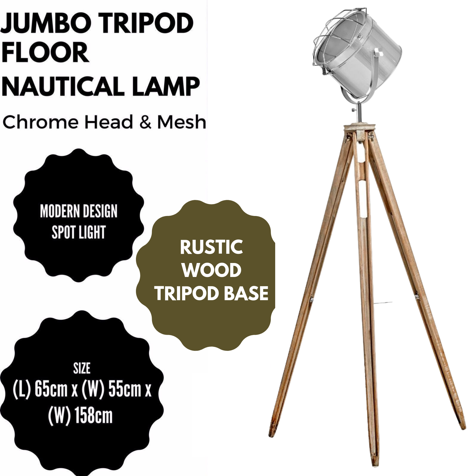 NAUTICAL TRIPOD FLOOR LAMP Searchlight Modern Spot Light Retro Industrial