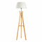 LARGE BAMBOO TRIPOD FLOOR LAMP Linen Shade Modern Light Vintage Wooden Scandi