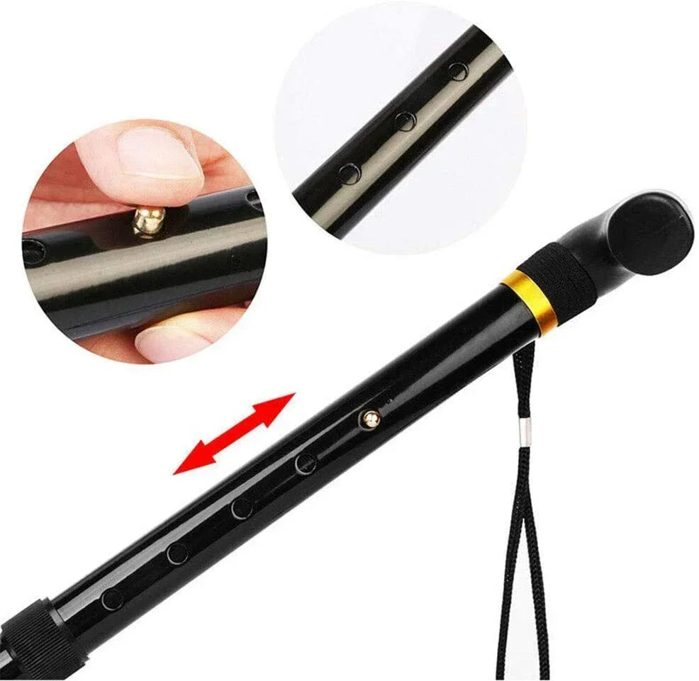 Adjustable Metal WALKING STICK Travel Cane Folding Pole Compact Retractable Hike - Silver