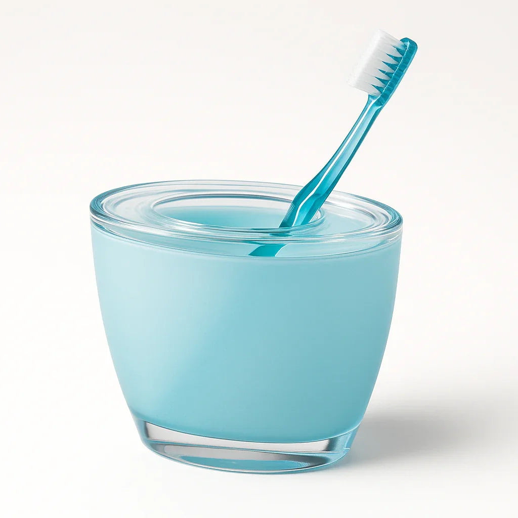 Oval Toothbrush Holder Blue Acrylic Lightweight Compact Bathroom Organiser