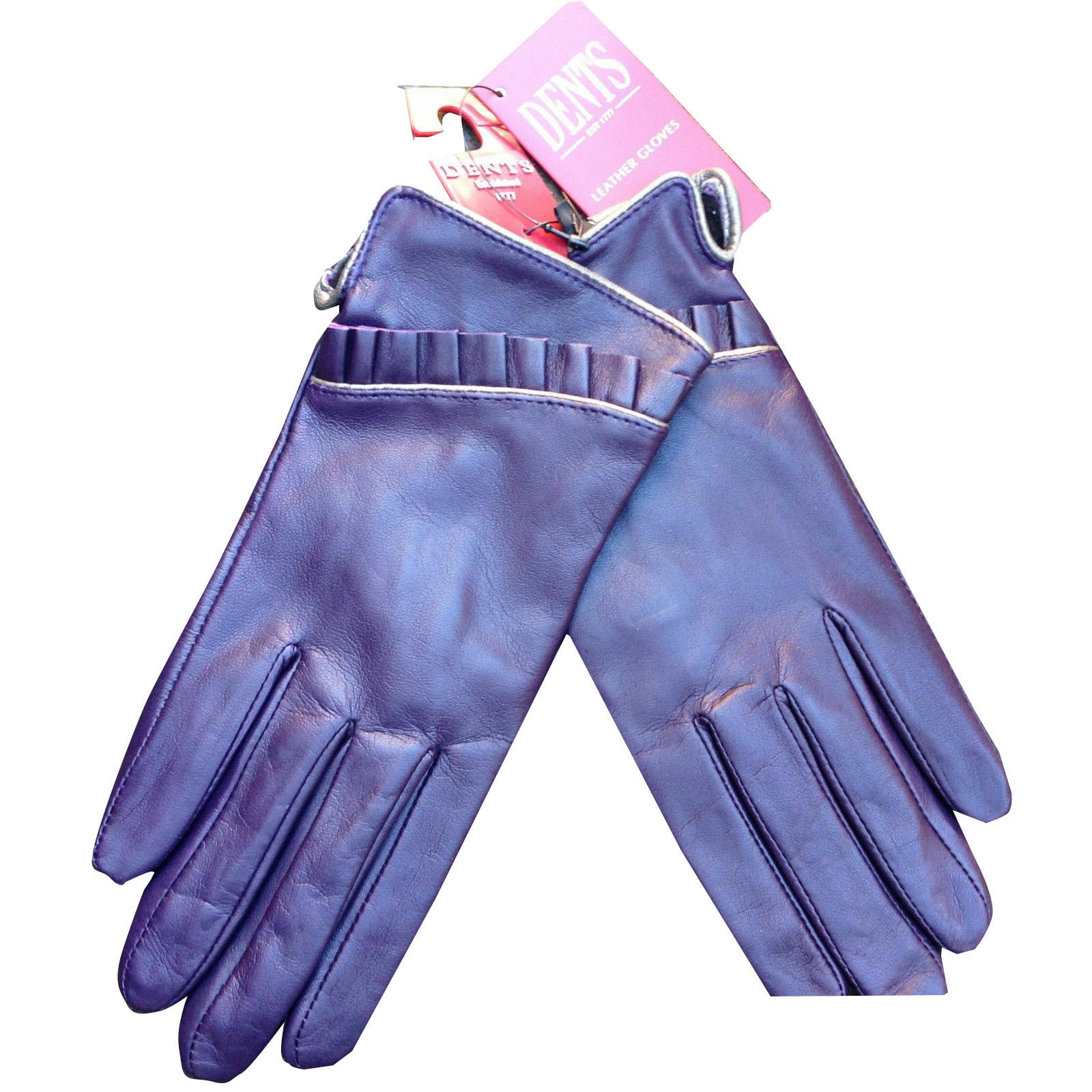 Ladies Sheepskin Lined Ruffle Piping Gloves Driving LL1017 Purple Cognac - Purple - Large