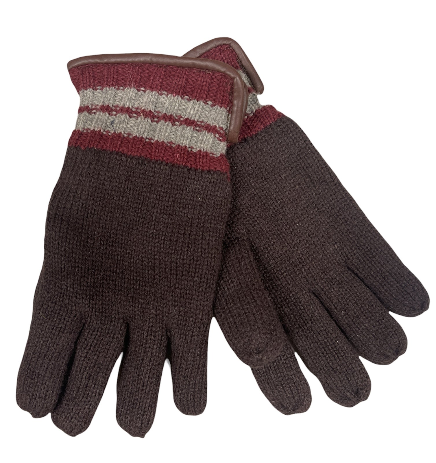 Wool Gloves Winter w/ Warm Fleece Insulated Thermal Knitted - Brown