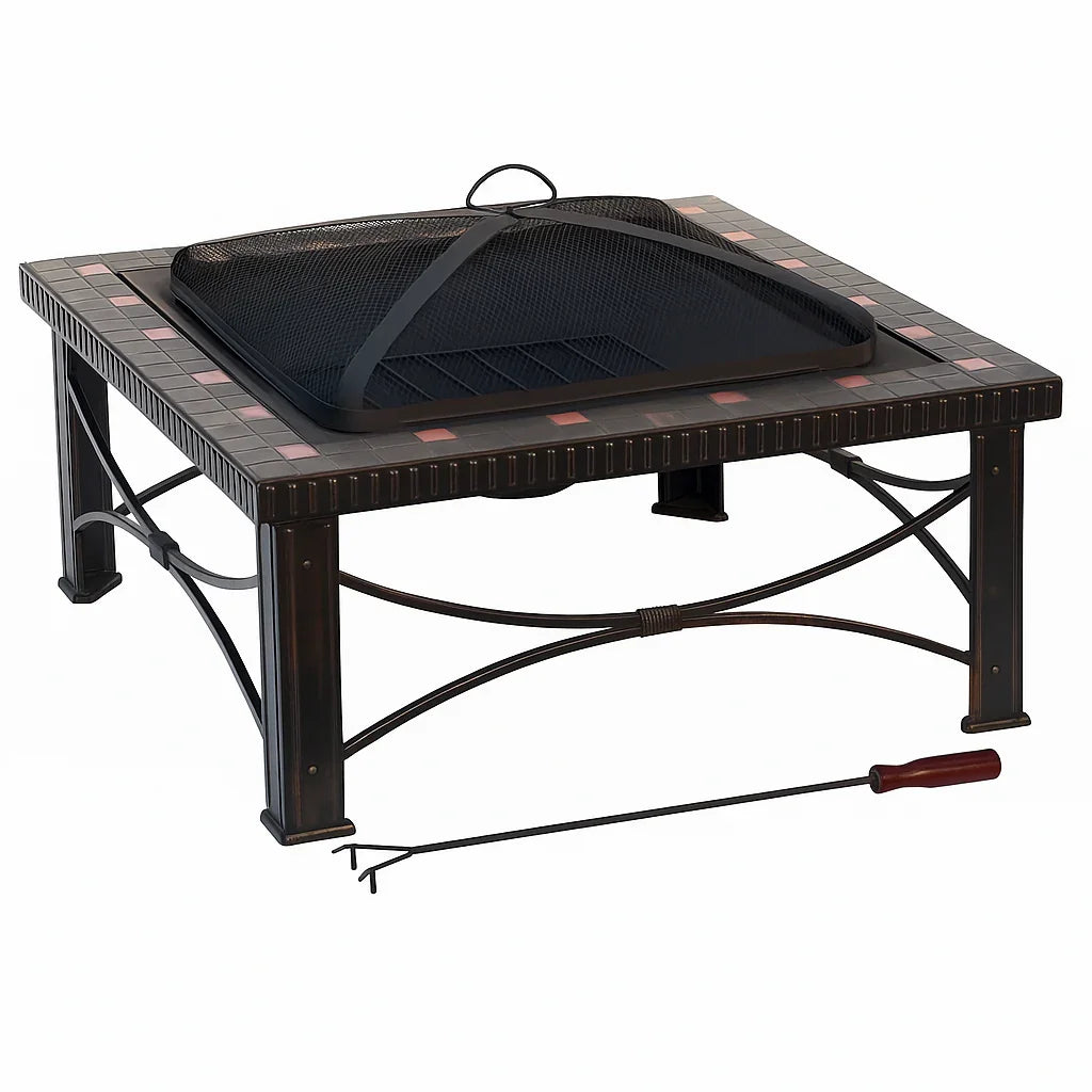 30" Square Slate Tile Fire Pit Outdoor Patio Heater Fireplace