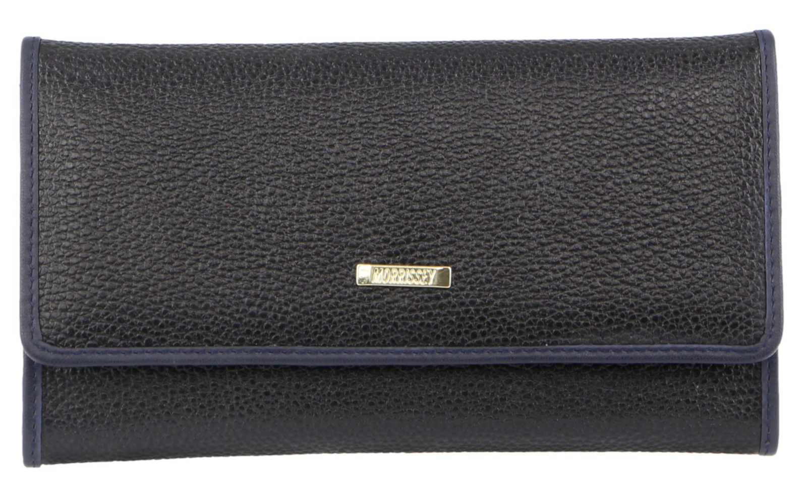 Italian Structured Leather Flap Over Ladies Wallet - Black