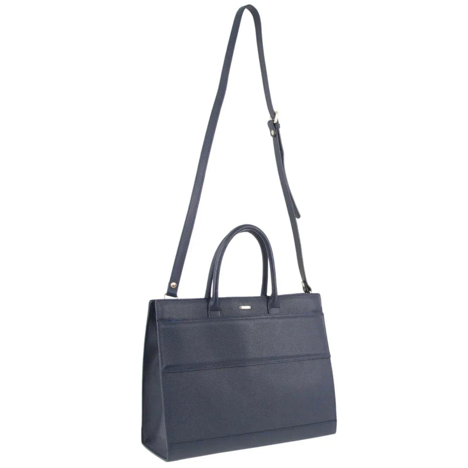 Italian Structured Leather Tote Unisex Computer Bag Handbag - Navy