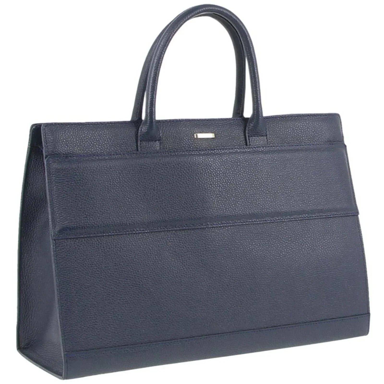 Italian Structured Leather Tote Unisex Computer Bag Handbag - Navy