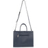 Italian Structured Leather Tote Unisex Computer Bag Handbag - Navy