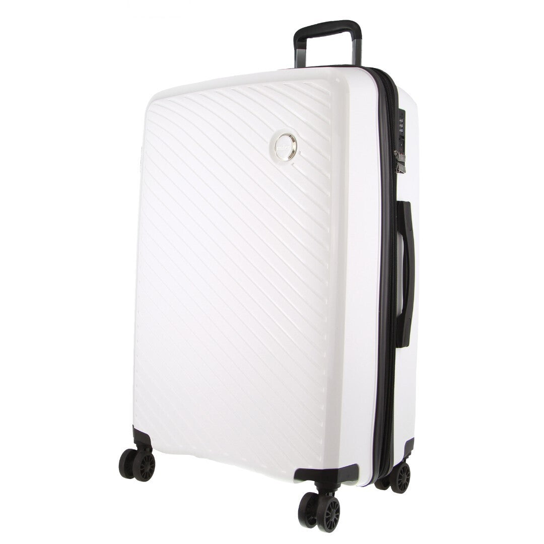 Pierre Cardin Inspired Milleni Checked Luggage Bag Travel Carry On Suitcase 75cm 124L - White