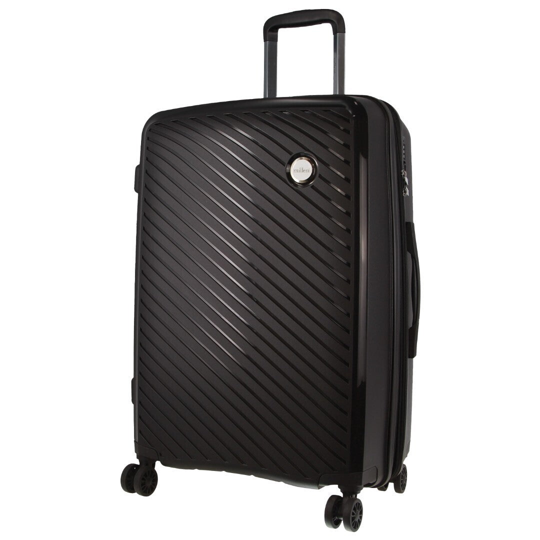 Pierre Cardin Inspired Milleni Checked Luggage Bag Travel Carry On Suitcase 65cm 82.5L - Black