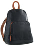 Genuine Italian Leather Soft Nappa Leather Backpack Bag Travel - Black/Cognac