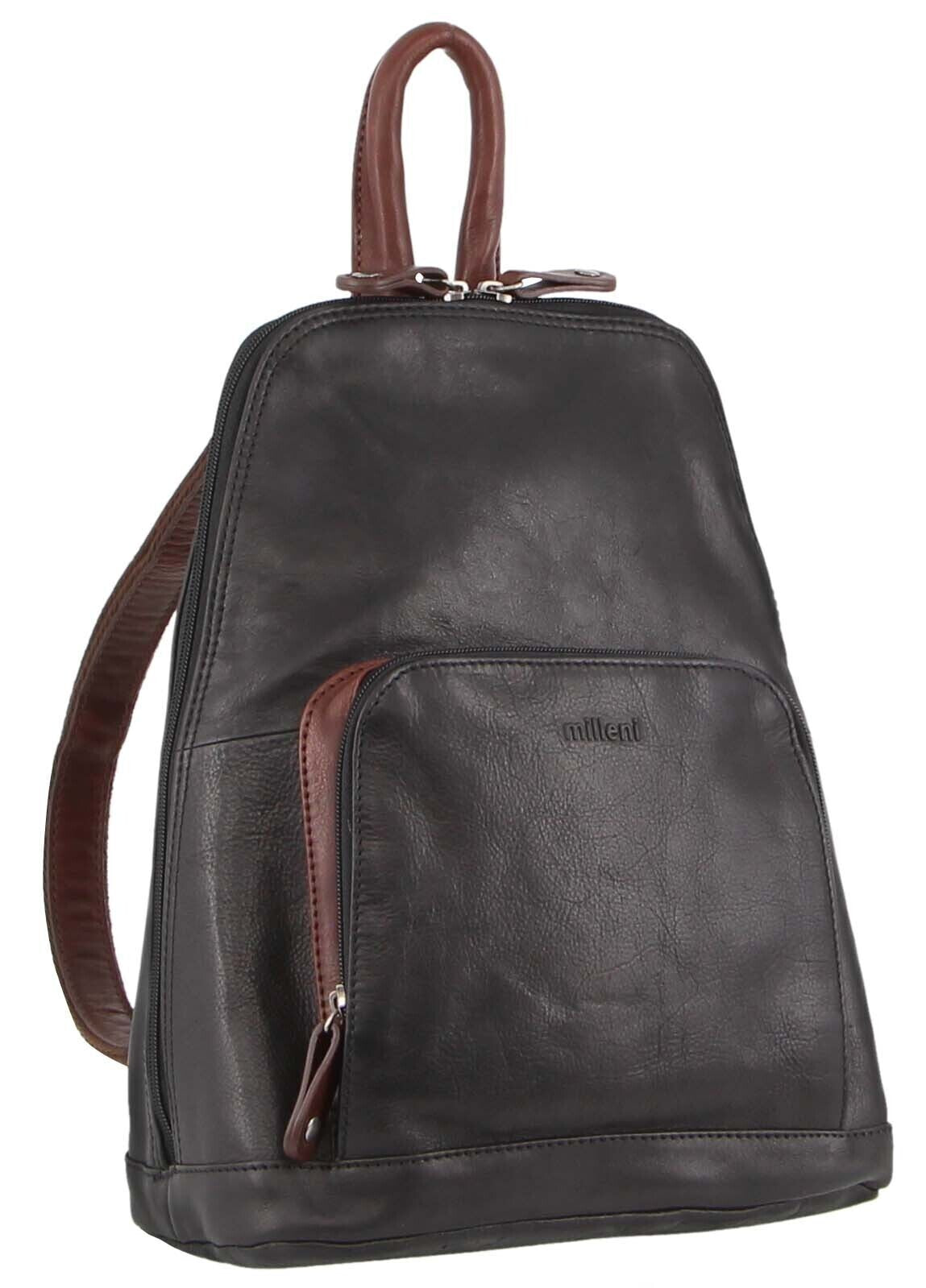 Womens Bag Italian Leather Soft Nappa Leather Backpack Travel - Black/Chestnut