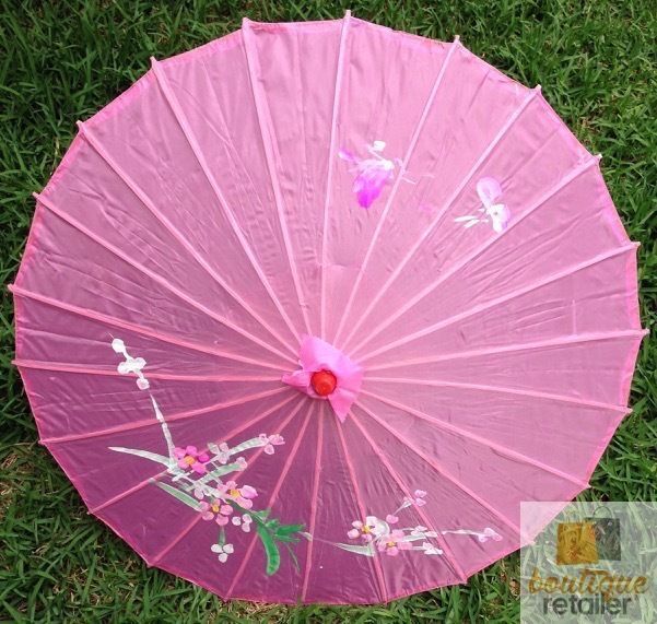 PARASOL UMBRELLA Chinese Japanese Bamboo Flower Pattern Fabric 80cm Diameter - Light Pink