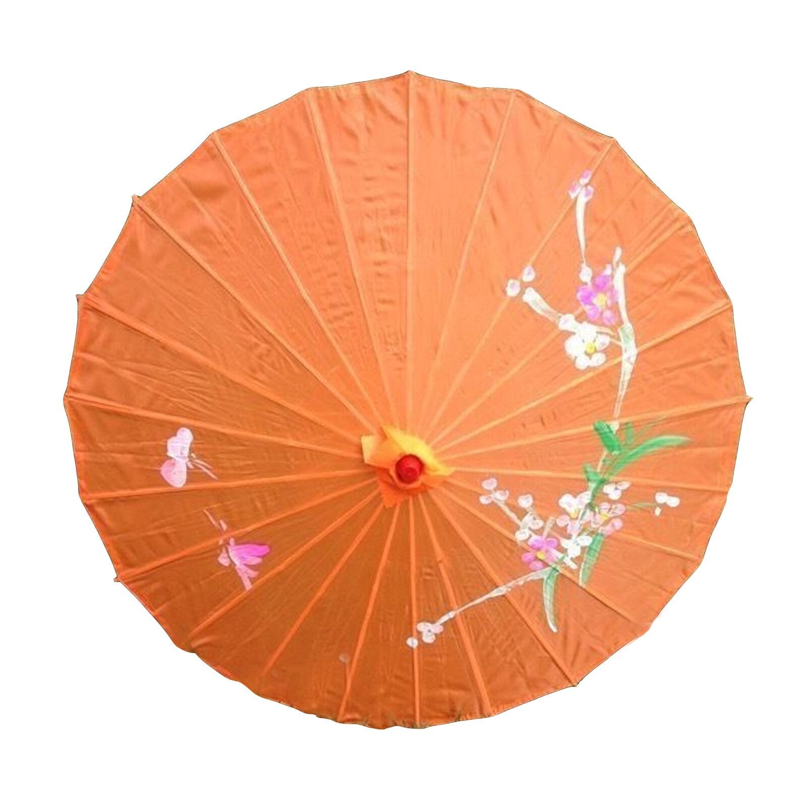 PARASOL UMBRELLA Chinese Japanese Bamboo Flower Pattern Fabric 80cm Diameter - Orange