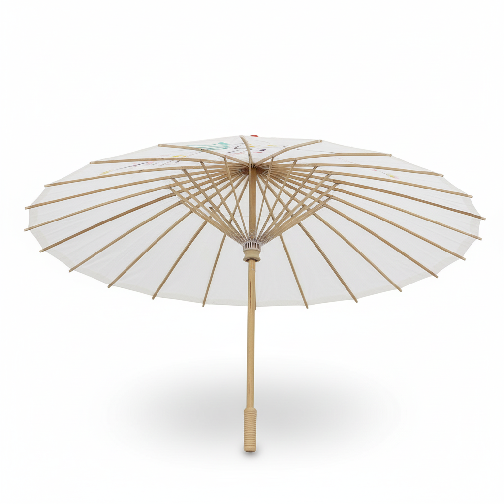 PARASOL UMBRELLA Chinese Japanese Bamboo Flower Pattern Fabric 80cm Diameter - White