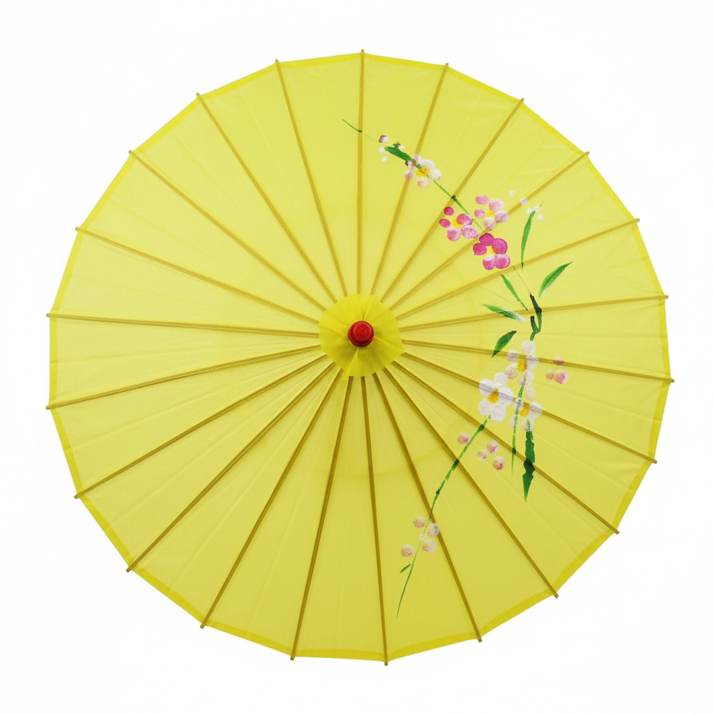PARASOL UMBRELLA Chinese Japanese Bamboo Flower Pattern Fabric 80cm Diameter - Yellow