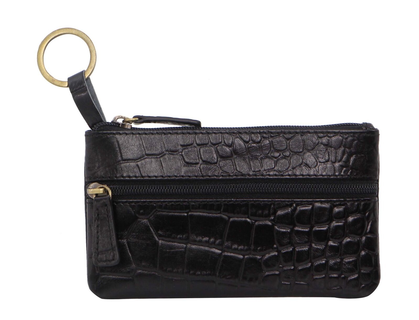 Ladies Womens Genuine Leather RFID Coin Purse Wallet - Black (Croc)