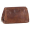 Mens Rustic Leather Toiletry Case Bag Travel - Cognac