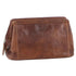 Mens Rustic Leather Toiletry Case Bag Travel - Cognac