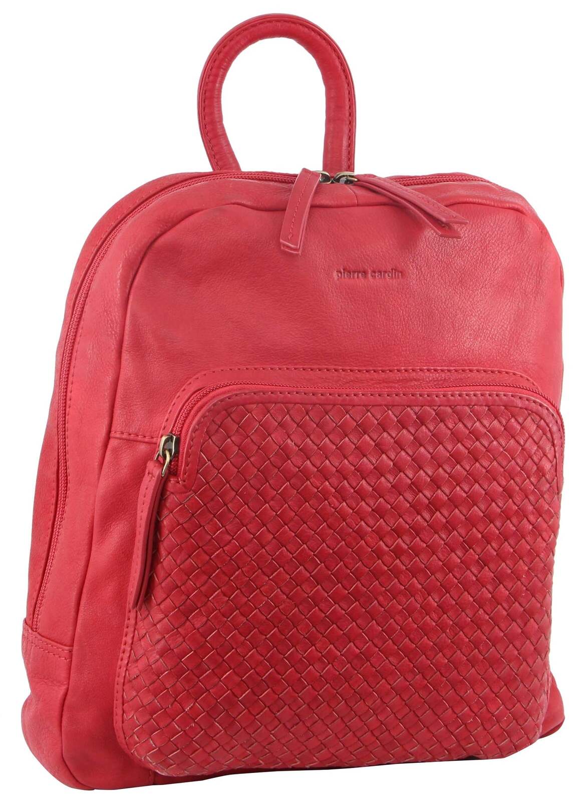 Womens Woven Soft Leather Backpack Bag Travel Designer - Red