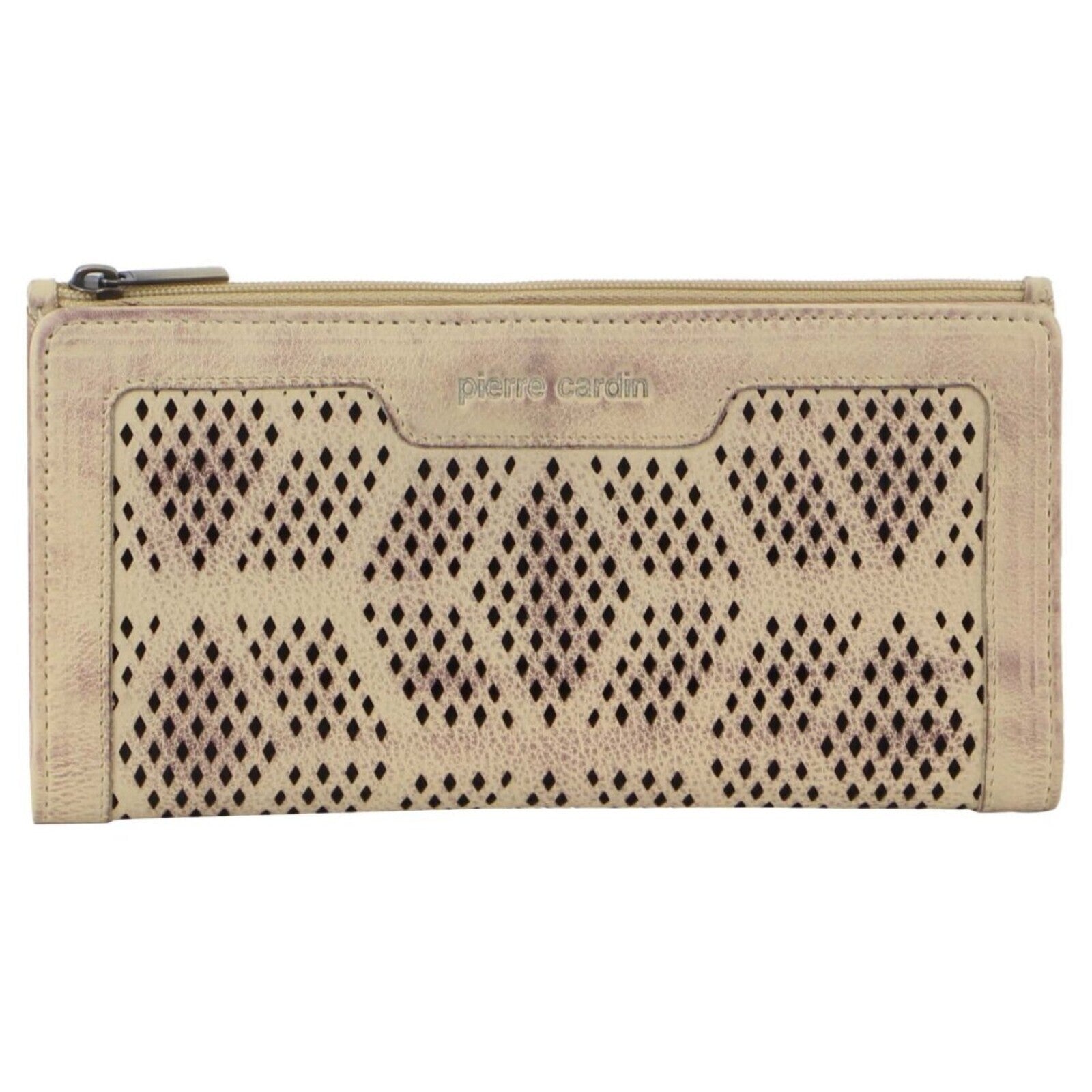 Perforated Leather Ladies Handy Travel Wallet - Latte
