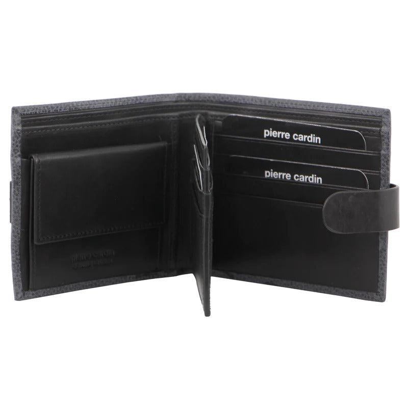 Mens RFID Woven-Embossed Leather Tab Wallet - Black