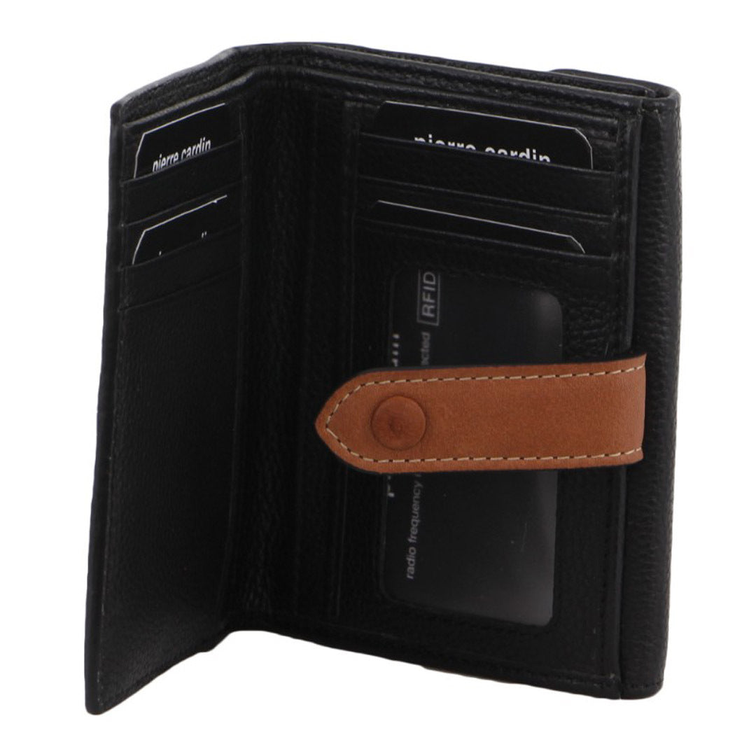 Womens Leather Bi-Fold Wallet Purse Zip Around - Black