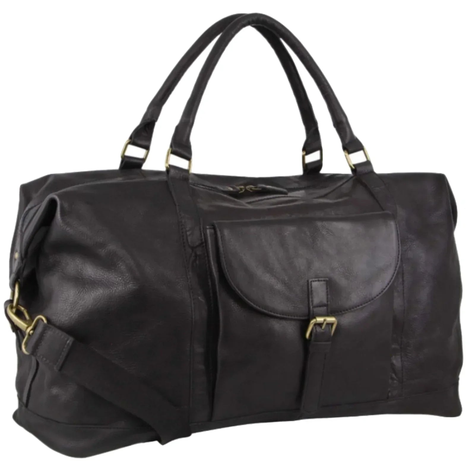 Mens Leather Business Overnight Bag Luggage Duffle Weekend Travel - Black