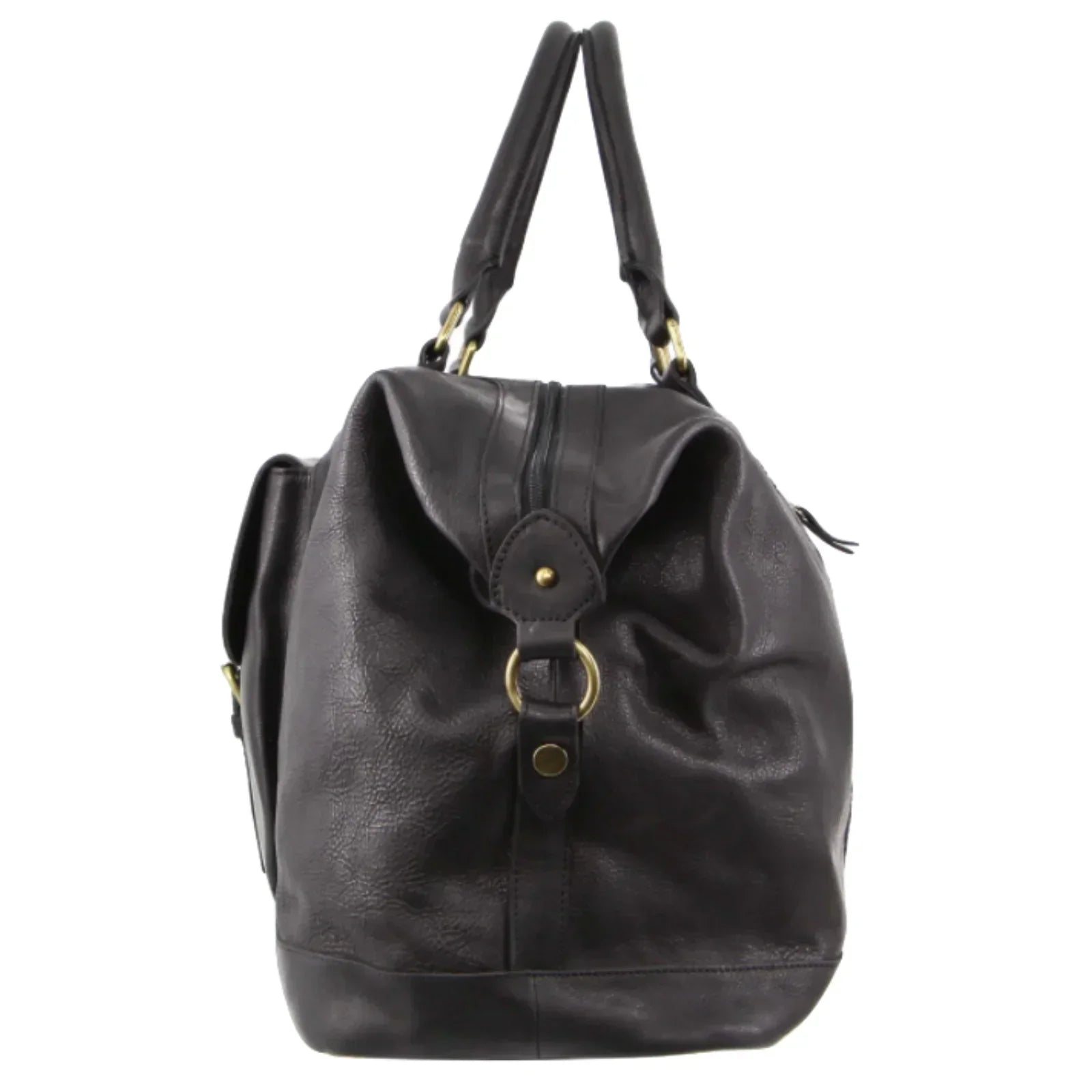 Mens Leather Business Overnight Bag Luggage Duffle Weekend Travel - Black