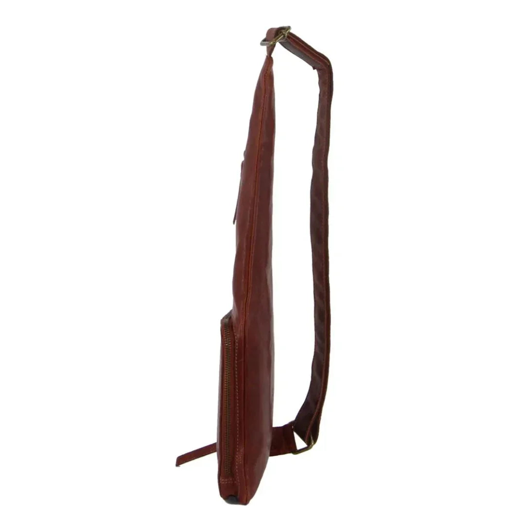 Mens Sling Bag Rustic Leather Crossbody Chest Backpack - Chestnut