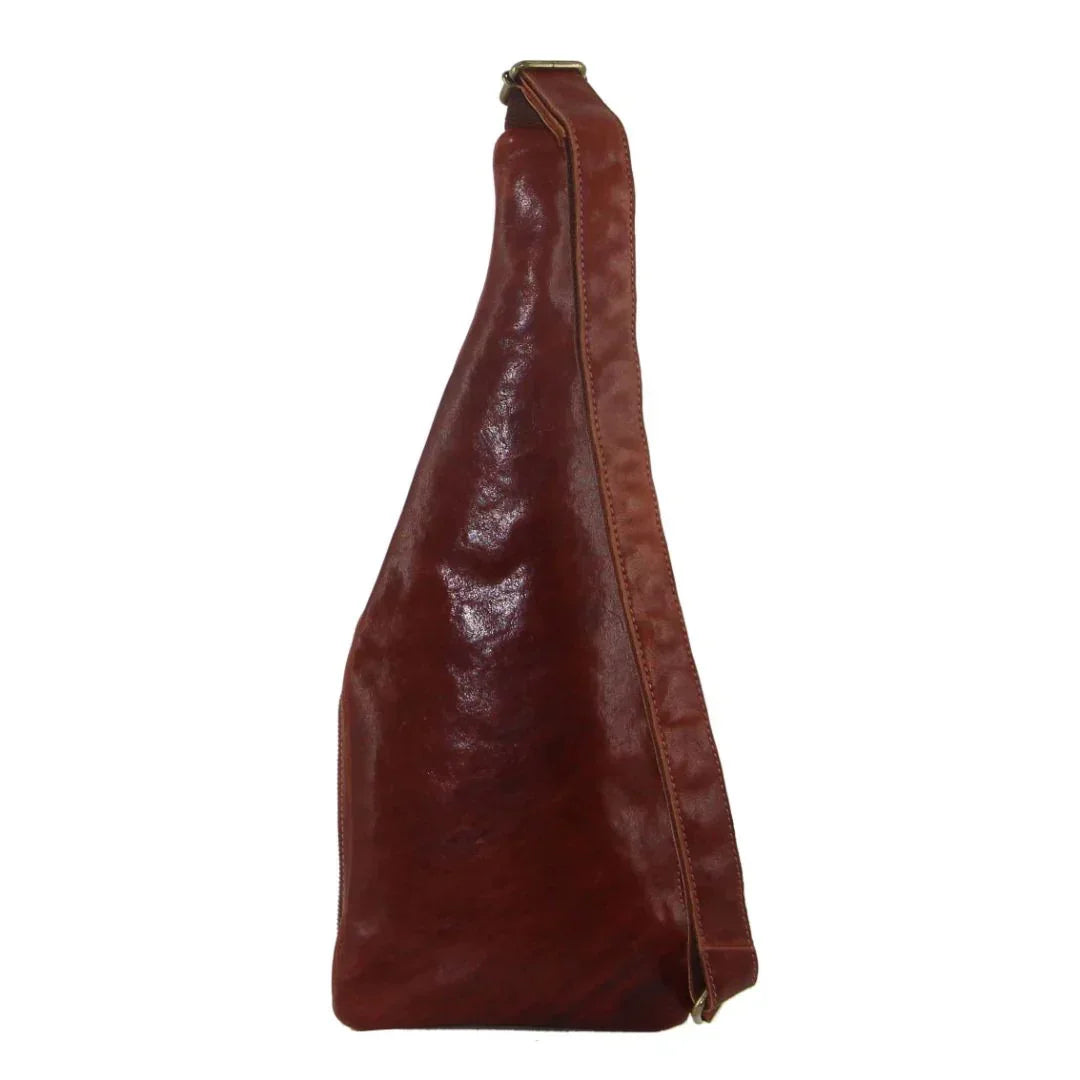 Mens Sling Bag Rustic Leather Crossbody Chest Backpack - Chestnut