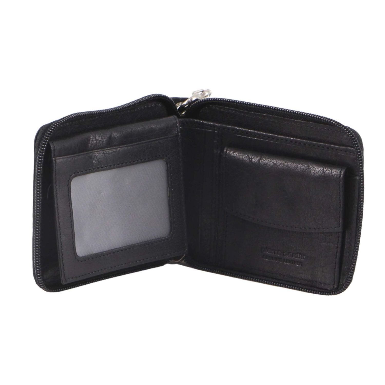 Zip Around Mens Leather Wallet with Chain in Black