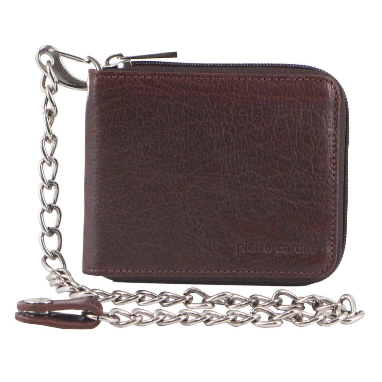 Zip Around Mens Leather Wallet with Chain in Chestnut