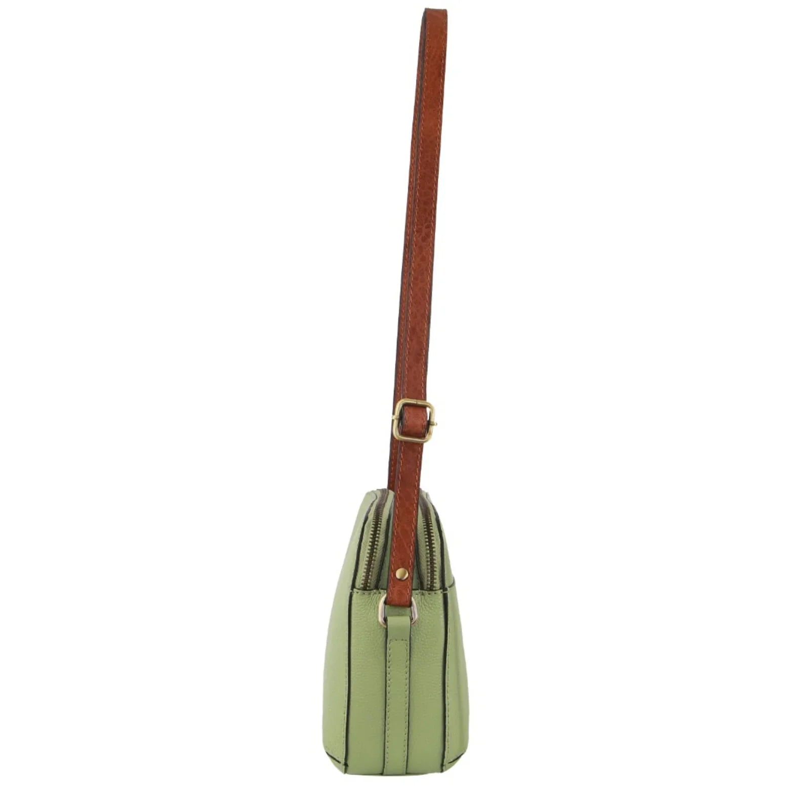 Leather Cross Body Bag Dual Zip Strap Shoulder Clutch in Jade