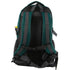 Green and black backpack with padded straps and adjustable buckles, rear view