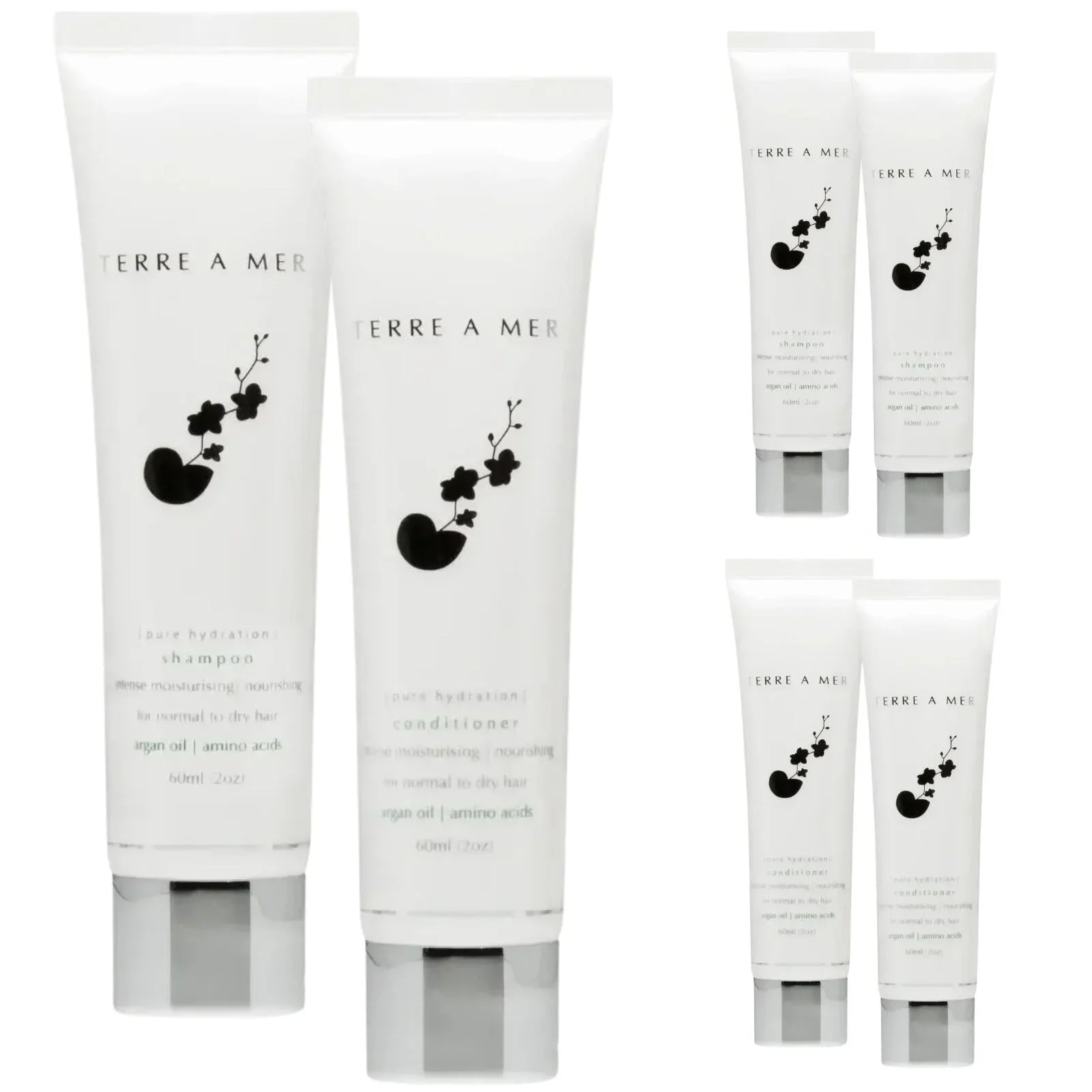 6pc Set  Pure Hydration Amino Acid/Argan Oil Shampoo & Conditioner  - 60ml Travel Size