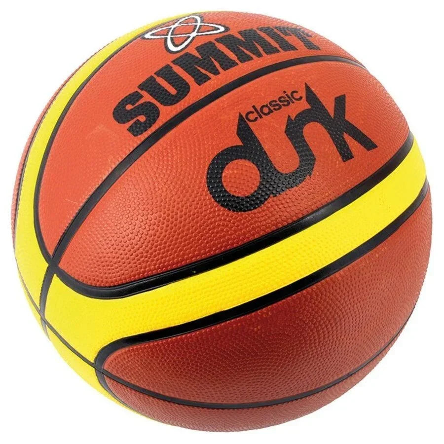 Orange and yellow Summit classic dunk basketball with black textured grip