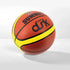 Orange and yellow Summit basketball with textured surface on white background