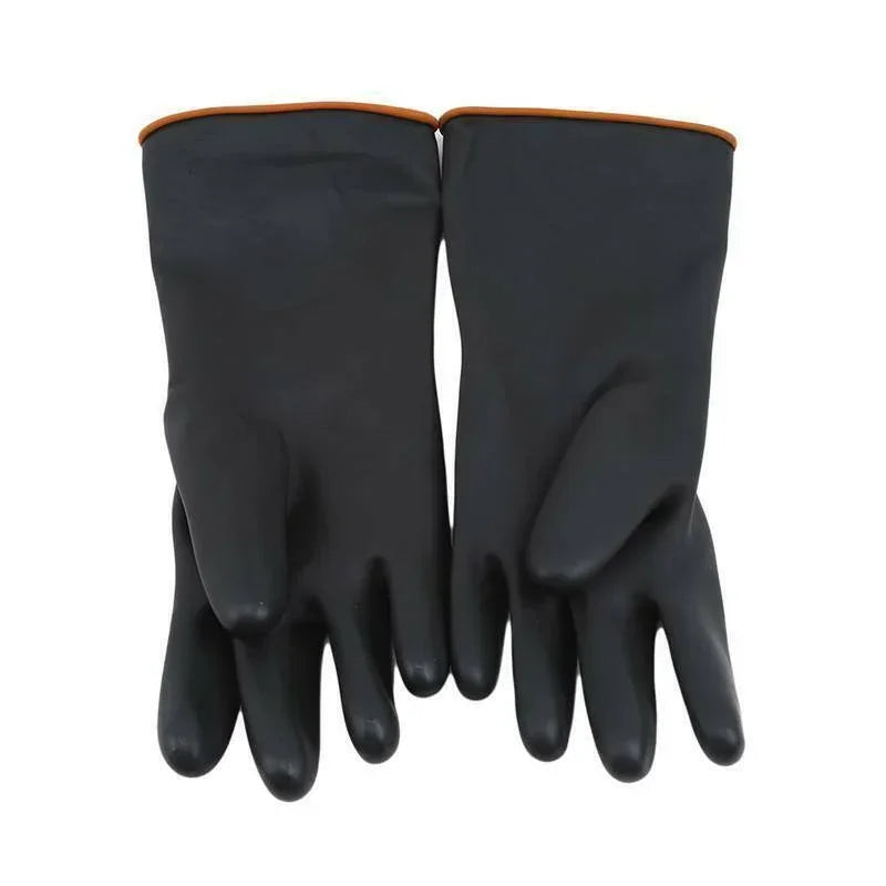 Black rubber gloves with orange trim, protective cleaning or utility gloves pair