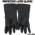 Black protective latex gloves with orange trim, full-fingered, one size