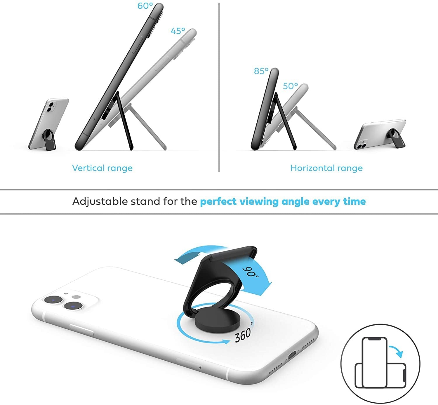 phonetag - Multi-View Phone Stand with Magnetic Ring Holder Universal Silver