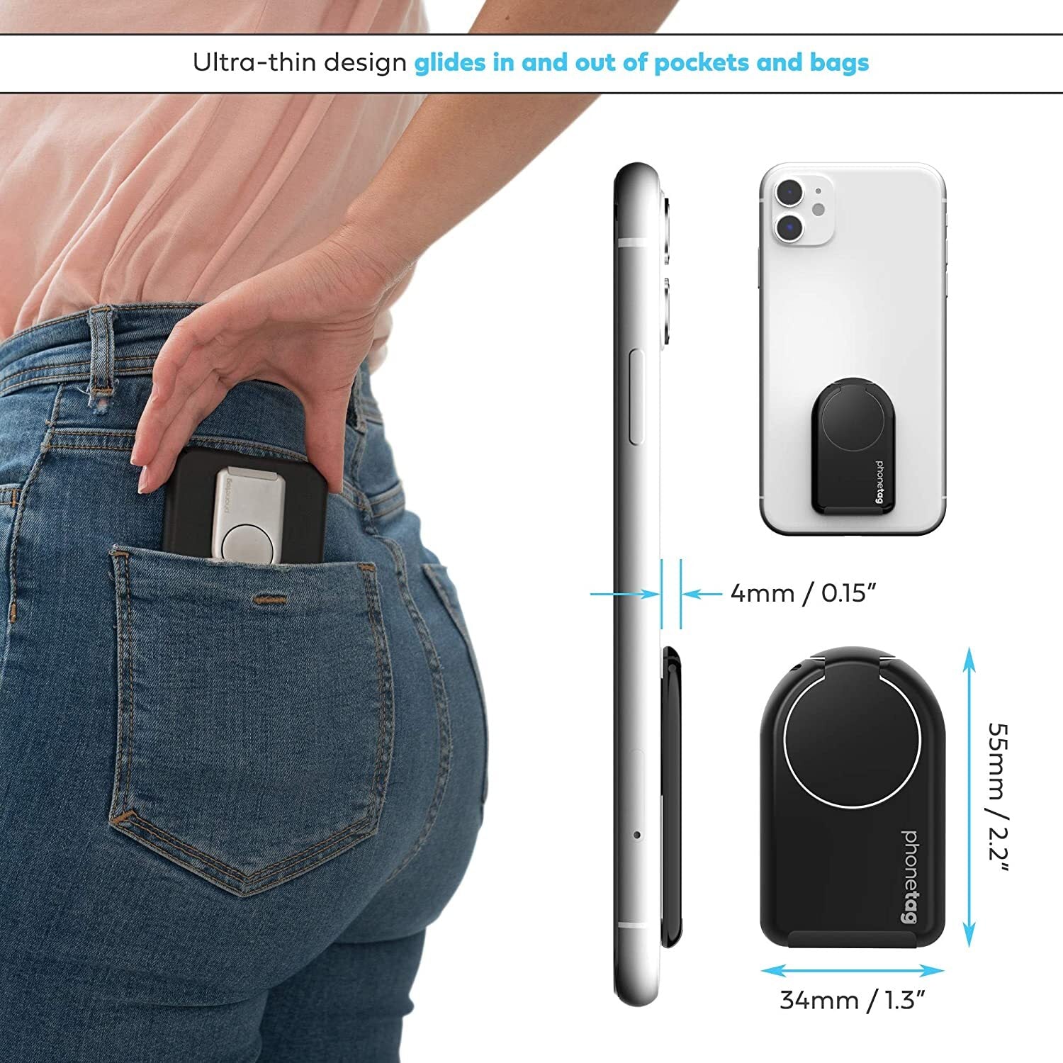 phonetag - Multi-View Phone Stand with Magnetic Ring Holder Universal Silver