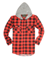 Mens Cotton Flannelette Shirt w Jersey Hood Long Sleeve Flannel - Red/Black - 3XL