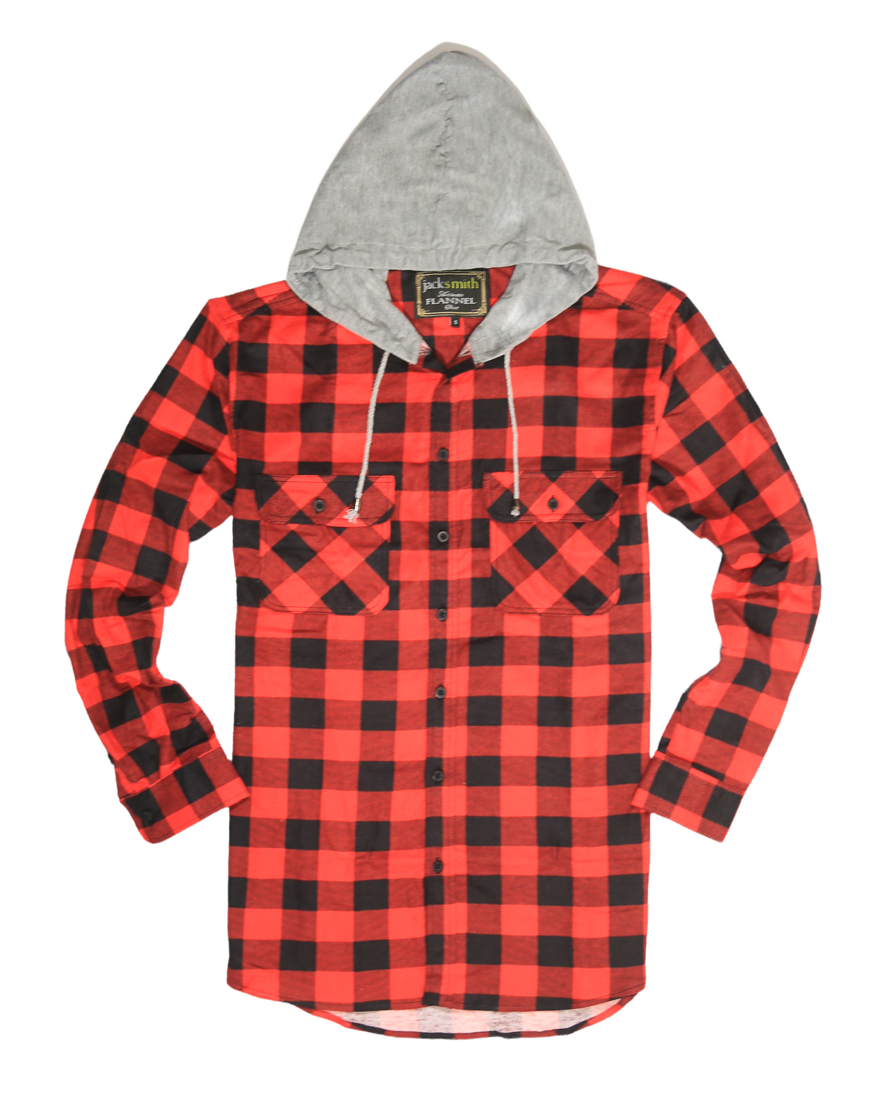 Mens Cotton Flannelette Shirt w Jersey Hood Long Sleeve Flannel - Red/Black - 4XL