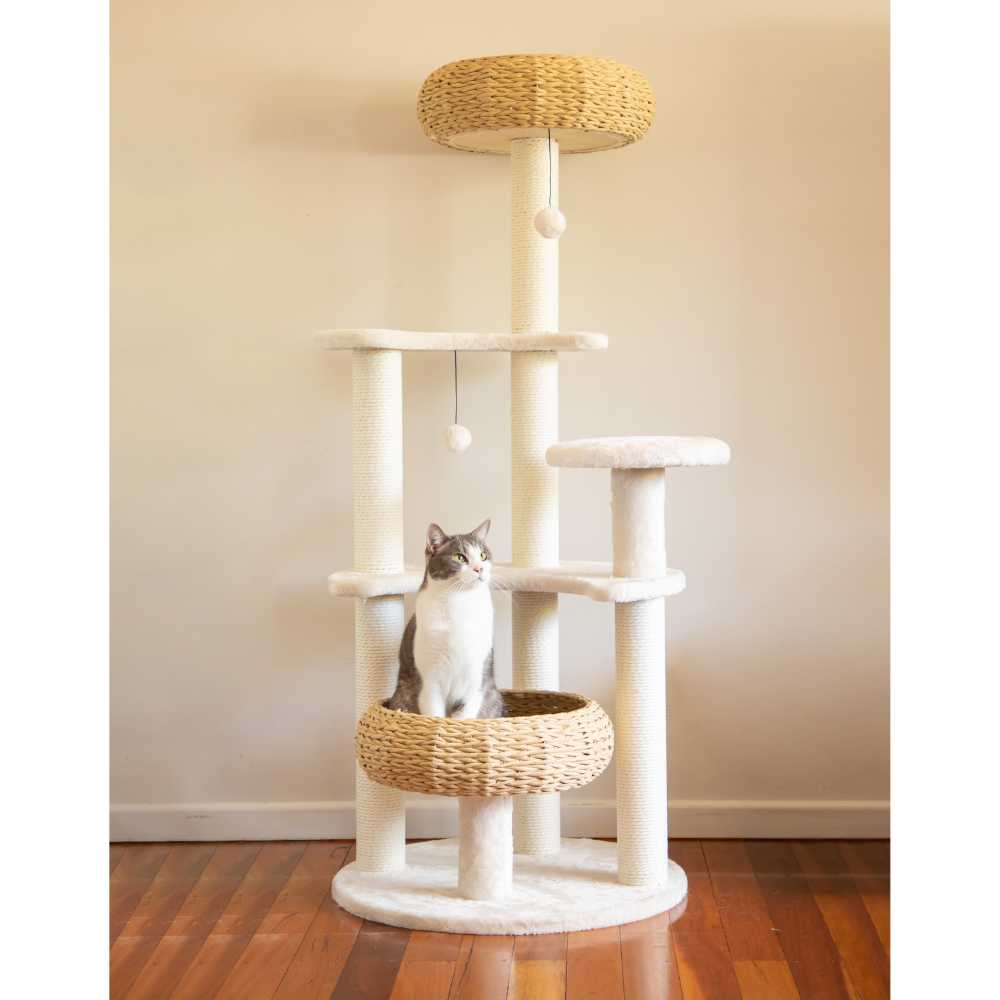 5-Platform Plush and Wicker Cat Tree