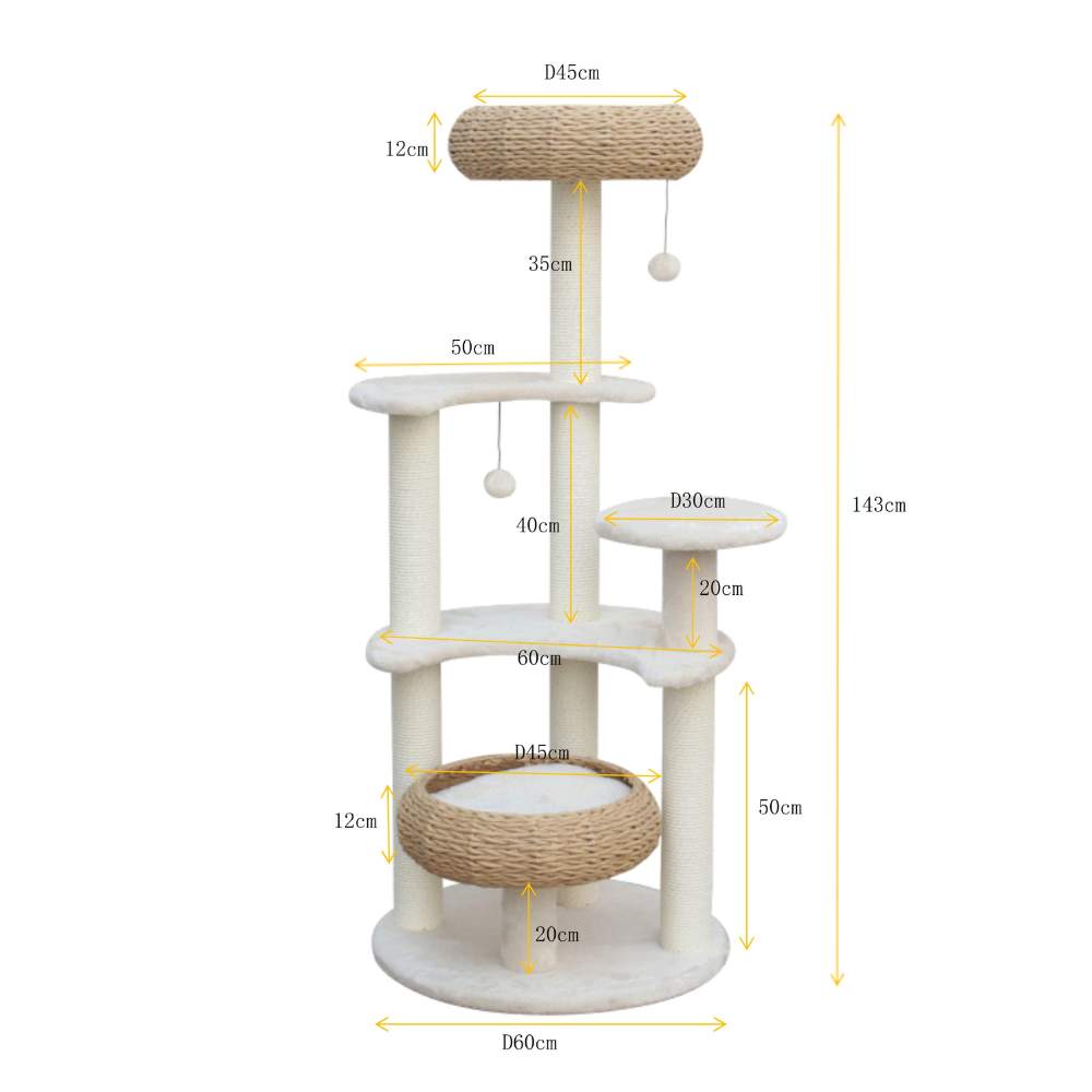 5-Platform Plush and Wicker Cat Tree