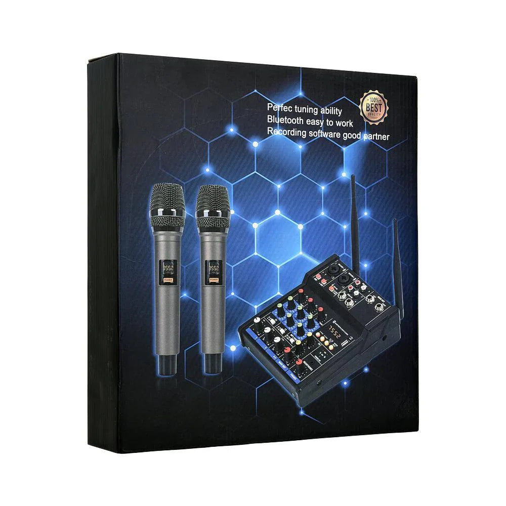 EMC-G04 Audio Mixer with UHF Wireless Microphone for DJ Karaoke PC Record