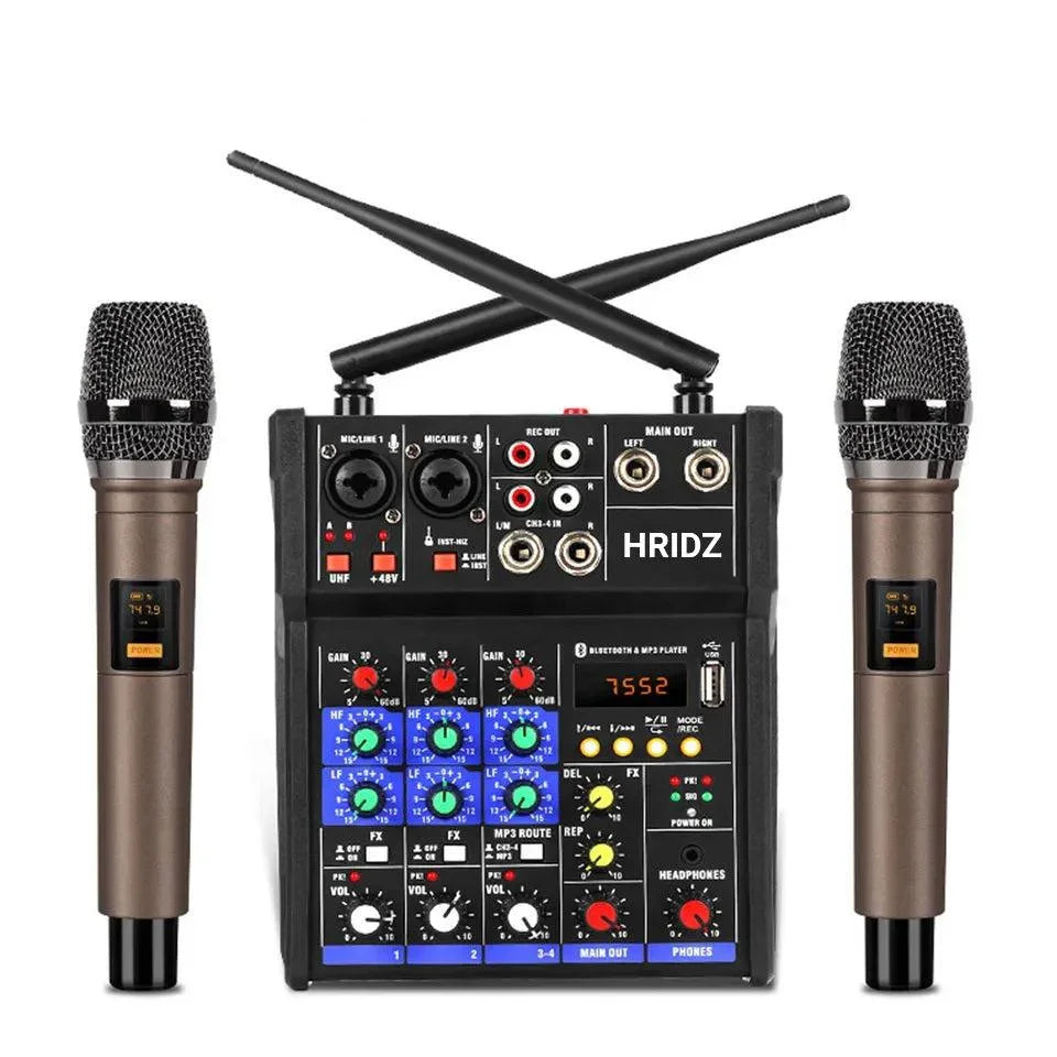 EMC-G04 Audio Mixer with UHF Wireless Microphone for DJ Karaoke PC Record