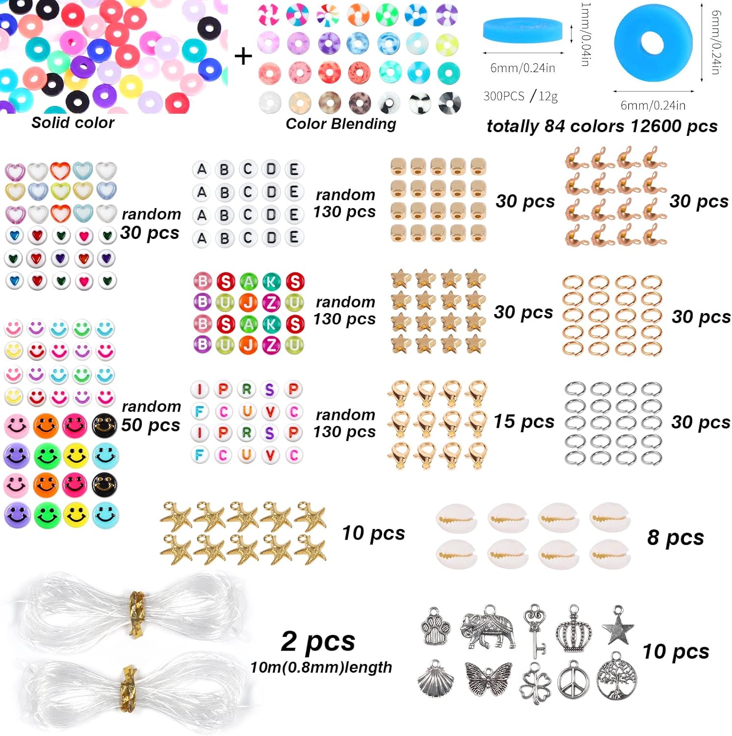 13200PCS 84 Colours Flat Round Polymer Clay Beads Kit Heishi Alphabet Letter Beads for Jewellery Bracelet Necklace Making