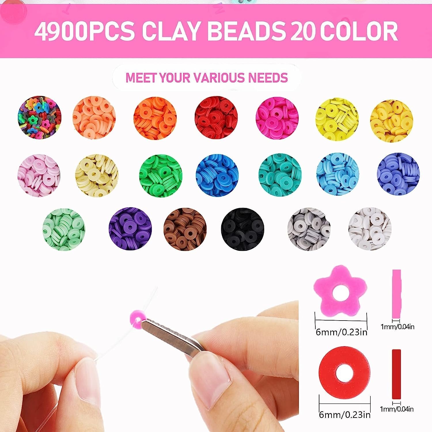 20 Colours 5300pcs Clay Heishi Beads Jewellery Making Kit Smiley Face Clay Flat Beads